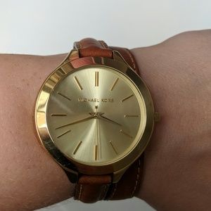 Michael Kors MK-2265 brown leather gold-tone watch